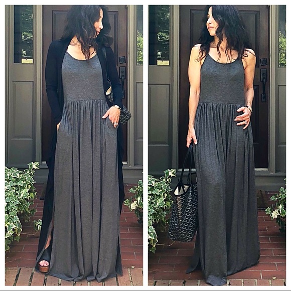 Dresses & Skirts - ✨LAST ONE✨Charcoal grey tank side slit maxi dress